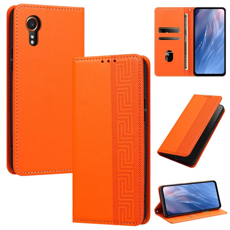 Custodia per telefono in ecopelle con motivo a meandro in rilievo e protezione RFID., For Samsung Galaxy XCover7 Pro, For Samsung Galaxy XCover7