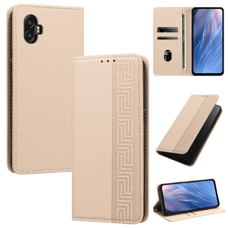 Custodia per telefono in ecopelle con motivo a meandro in rilievo e protezione RFID., For Samsung Galaxy XCover7 Pro, For Samsung Galaxy XCover7