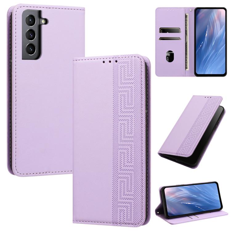Custodia per telefono in ecopelle con motivo a meandro in rilievo e protezione RFID., For Galaxy S22+ 5G, For Galaxy S22 5G