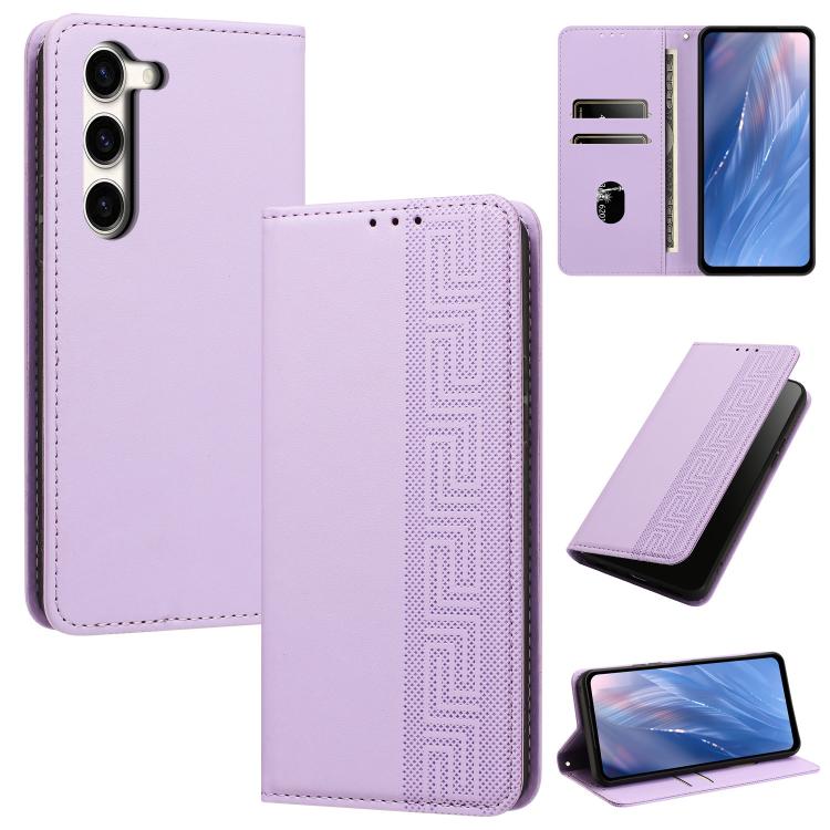 Custodia per telefono in ecopelle con motivo a meandro in rilievo e protezione RFID., For Galaxy S23+ 5G, For Galaxy S23 5G, For Galaxy S22 Ultra 5G