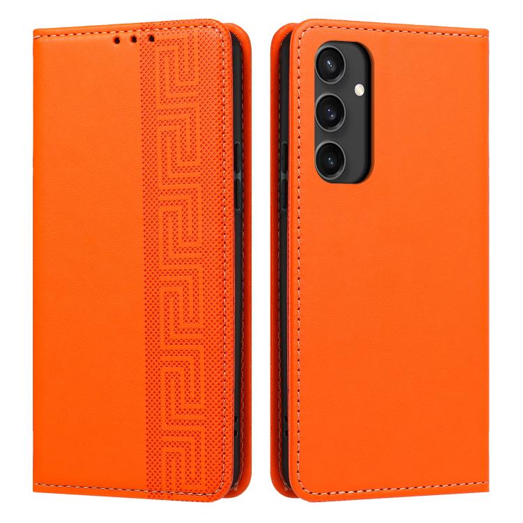 Custodia per telefono in ecopelle con motivo a meandro in rilievo e protezione RFID., For Galaxy S24 FE 5G, For Galaxy S24 Ultra 5G, For Galaxy S24+ 5G