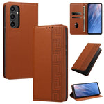 Custodia per telefono in ecopelle con motivo a meandro in rilievo e protezione RFID., For Galaxy S24 FE 5G, For Galaxy S24 Ultra 5G, For Galaxy S24+ 5G
