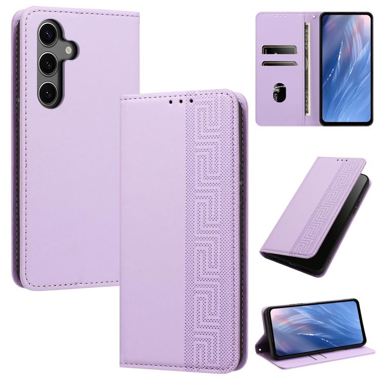 Custodia per telefono in ecopelle con motivo a meandro in rilievo e protezione RFID., For Galaxy S25 5G, For Galaxy S25+ 5G, For Galaxy S25 Ultra 5G