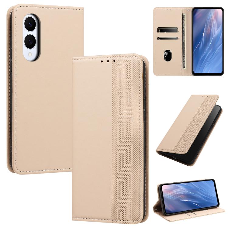 Custodia per telefono in ecopelle con motivo a meandro in rilievo e protezione RFID., For Galaxy S26 5G, For Galaxy S25 FE 5G, For Galaxy S25 Edge 5G