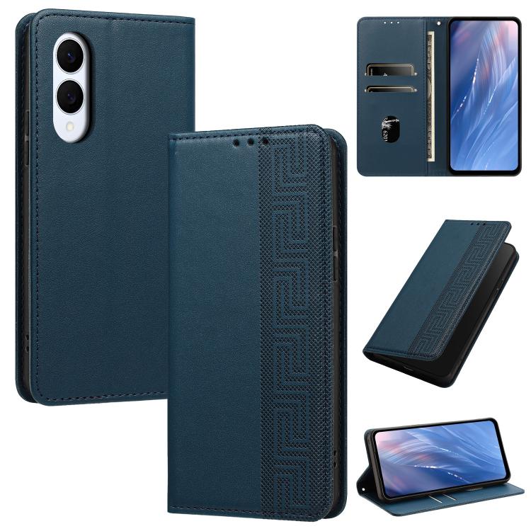 Custodia per telefono in ecopelle con motivo a meandro in rilievo e protezione RFID., For Galaxy S26 5G, For Galaxy S25 FE 5G, For Galaxy S25 Edge 5G