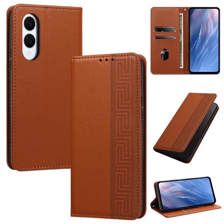 Custodia per telefono in ecopelle con motivo a meandro in rilievo e protezione RFID., For Galaxy S26 5G, For Galaxy S25 FE 5G, For Galaxy S25 Edge 5G