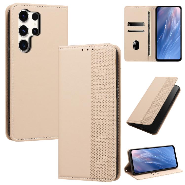Custodia per telefono in ecopelle con motivo a meandro in rilievo e protezione RFID., For Galaxy S25 5G, For Galaxy S25+ 5G, For Galaxy S25 Ultra 5G