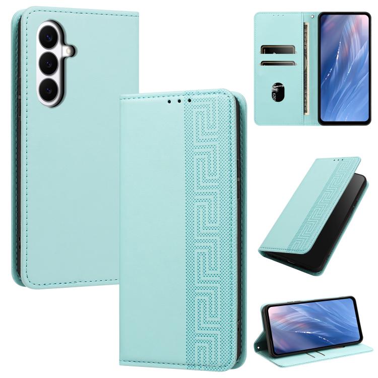 Custodia per telefono in ecopelle con motivo a meandro in rilievo e protezione RFID., For Galaxy S26 5G, For Galaxy S25 FE 5G, For Galaxy S25 Edge 5G