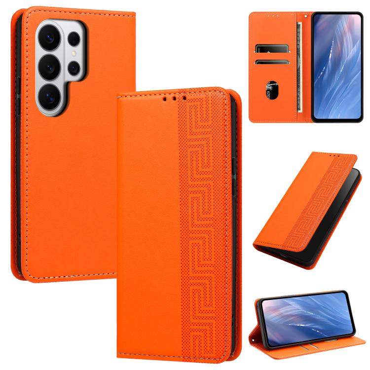Custodia per telefono in ecopelle con motivo a meandro in rilievo e protezione RFID., For Galaxy S26 FE 5G, For Galaxy S26+ 5G, For Galaxy S26 Ultra 5G