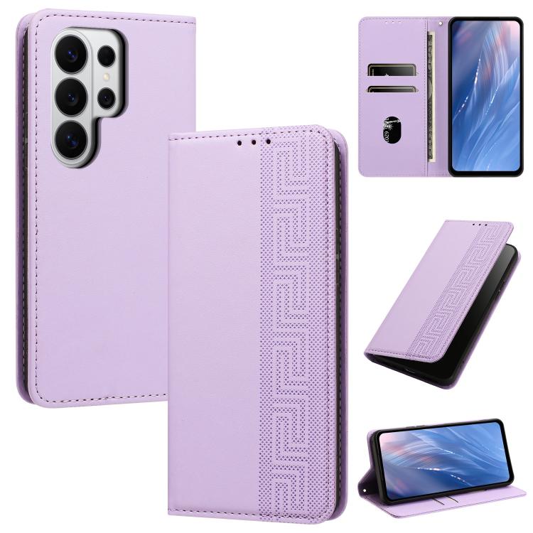 Custodia per telefono in ecopelle con motivo a meandro in rilievo e protezione RFID., For Galaxy S26 FE 5G, For Galaxy S26+ 5G, For Galaxy S26 Ultra 5G