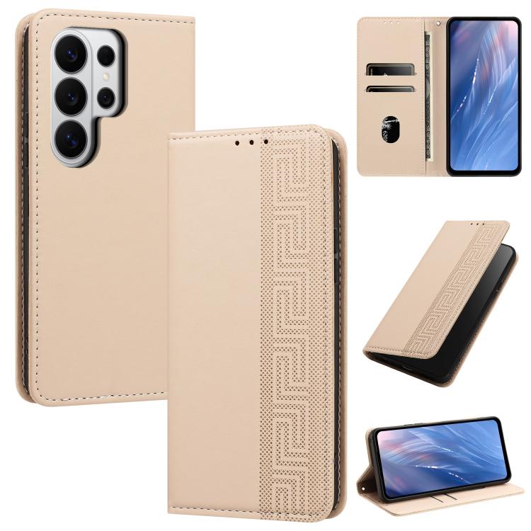 Custodia per telefono in ecopelle con motivo a meandro in rilievo e protezione RFID., For Galaxy S26 FE 5G, For Galaxy S26+ 5G, For Galaxy S26 Ultra 5G