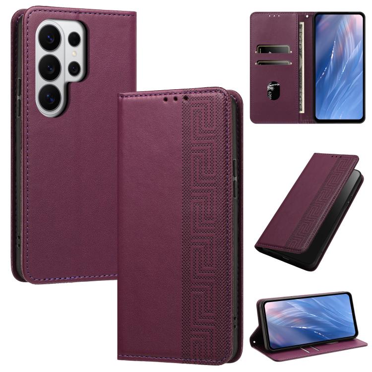 Custodia per telefono in ecopelle con motivo a meandro in rilievo e protezione RFID., For Galaxy S26 FE 5G, For Galaxy S26+ 5G, For Galaxy S26 Ultra 5G