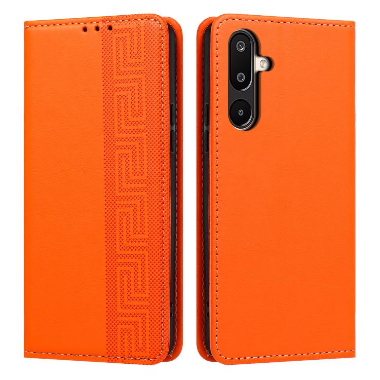 Custodia per telefono in ecopelle con motivo a meandro in rilievo e protezione RFID., For Galaxy M16 5G / F16 5G, For Galaxy M35 5G, For Galaxy M55 5G