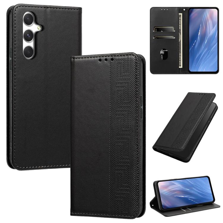 Custodia per telefono in ecopelle con motivo a meandro in rilievo e protezione RFID., For Galaxy M16 5G / F16 5G, For Galaxy M35 5G, For Galaxy M55 5G