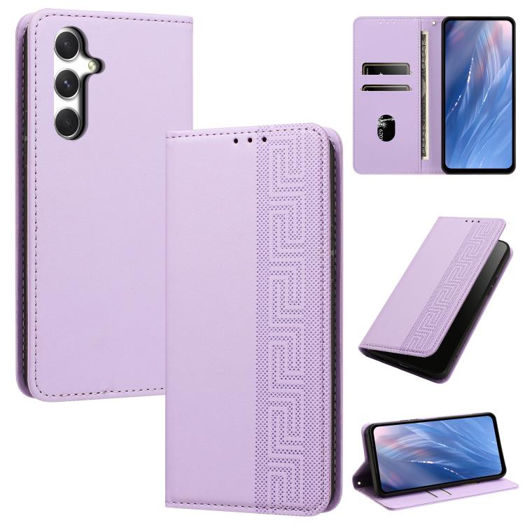 Custodia per telefono in ecopelle con motivo a meandro in rilievo e protezione RFID., For Galaxy M16 5G / F16 5G, For Galaxy M35 5G, For Galaxy M55 5G