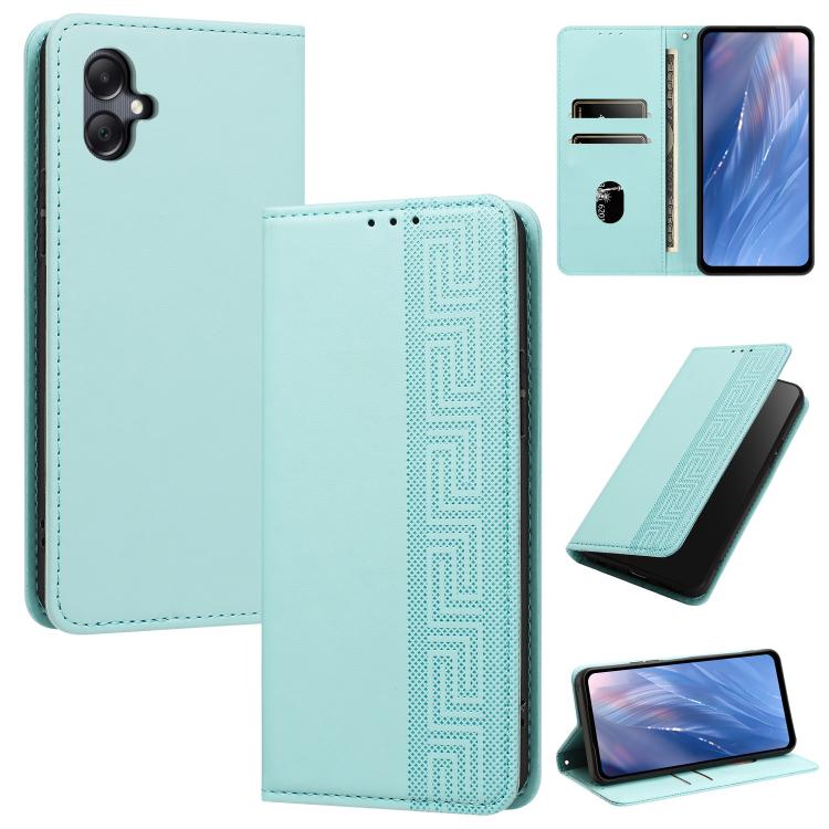 Custodia per telefono in ecopelle con motivo a meandro in rilievo e protezione RFID., For Galaxy A55 5G, For Galaxy A35 5G, For Galaxy A05 4G