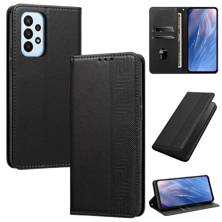 Custodia per telefono in ecopelle con motivo a meandro in rilievo e protezione RFID., For Galaxy A23 5G / 4G / M13 4G, For Galaxy A14 5G / 4G, For Galaxy A34 5G