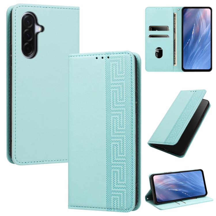 Custodia per telefono in ecopelle con motivo a meandro in rilievo e protezione RFID., For Galaxy A26 5G, For Galaxy A36 5G, For Galaxy A15 5G / 4G