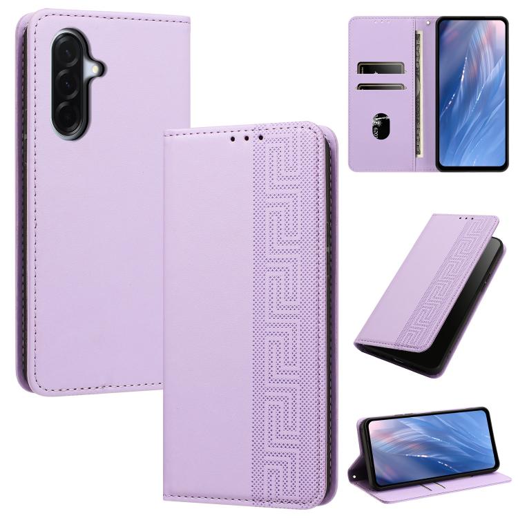 Custodia per telefono in ecopelle con motivo a meandro in rilievo e protezione RFID., For Galaxy A26 5G, For Galaxy A36 5G, For Galaxy A15 5G / 4G
