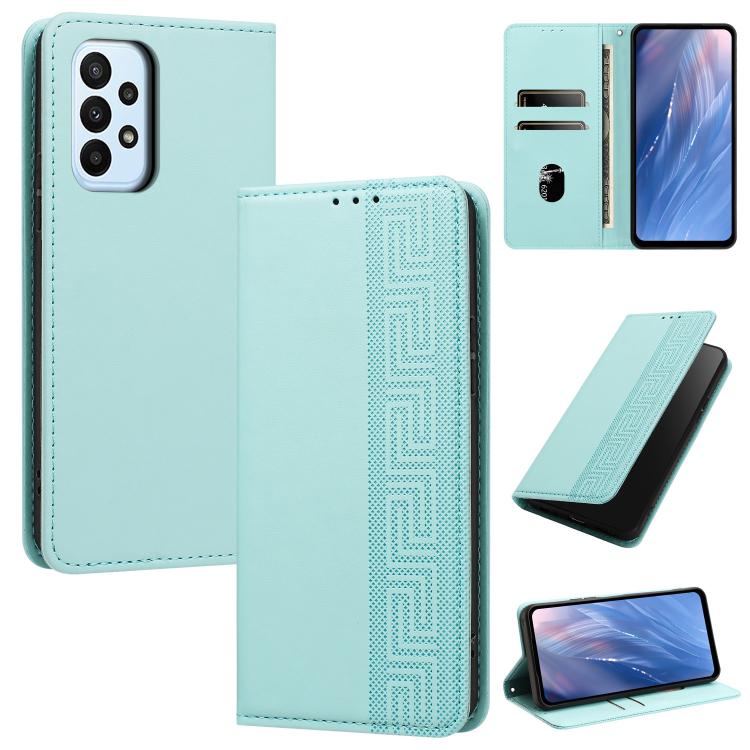 Custodia per telefono in ecopelle con motivo a meandro in rilievo e protezione RFID., For Galaxy A33 5G, For Galaxy A13 4G, For Galaxy A32 4G