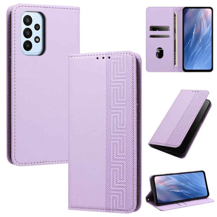 Custodia per telefono in ecopelle con motivo a meandro in rilievo e protezione RFID., For Galaxy A33 5G, For Galaxy A13 4G, For Galaxy A32 4G