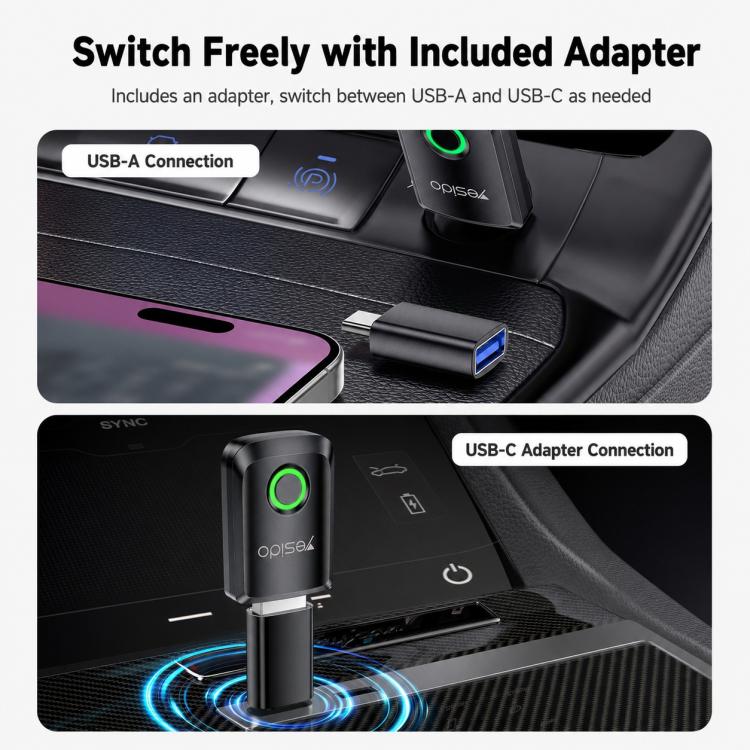 Yesido KM32 2-in-1 Wireless CarPlay and Android Auto Adapter, Wired to Wireless Car Converter, KM32