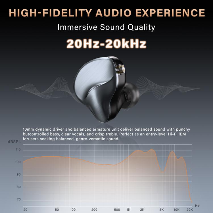 W048 Knowles Auricolari HiFi cablati in-ear con tecnologia Balanced Armature a doppio pin e cavo sostituibile, W048(Grey)