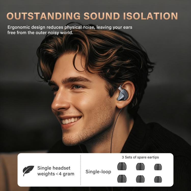 W048 Knowles Auricolari HiFi cablati in-ear con tecnologia Balanced Armature a doppio pin e cavo sostituibile, W048(Grey)