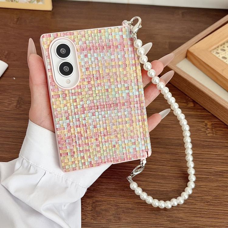 Custodia per telefono con cinturino, chiusura laterale magnetica, asse centrale, trama Fantasy Weave e cinturino., For Galaxy Z Fold8 5G