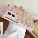 Custodia per telefono con cinturino, chiusura laterale magnetica, asse centrale, trama Fantasy Weave e cinturino., For Galaxy Z Fold8 5G