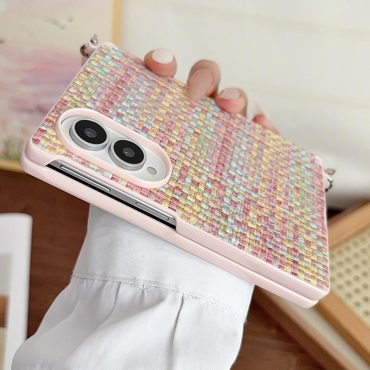 Custodia per telefono con cinturino, chiusura laterale magnetica, asse centrale, trama Fantasy Weave e cinturino., For Galaxy Z Fold8 5G
