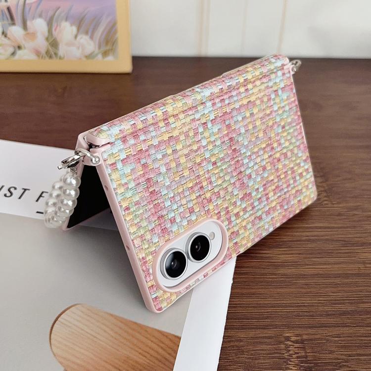 Custodia per telefono con cinturino, chiusura laterale magnetica, asse centrale, trama Fantasy Weave e cinturino., For Galaxy Z Fold8 5G