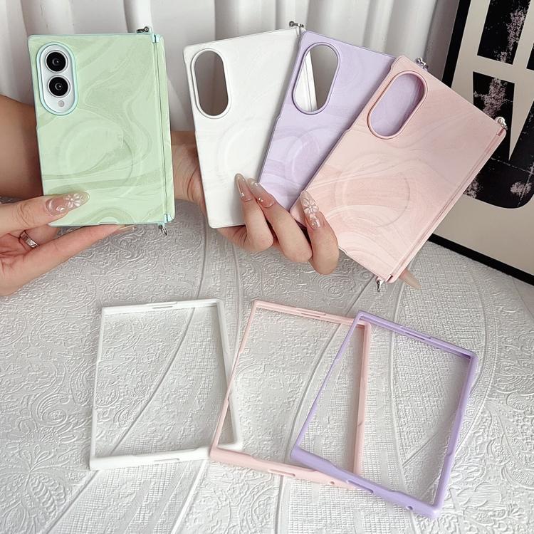 Custodia per telefono con texture a onda e morsetto laterale sull'asse centrale, con anello magnetico., For Galaxy Z Fold8 5G