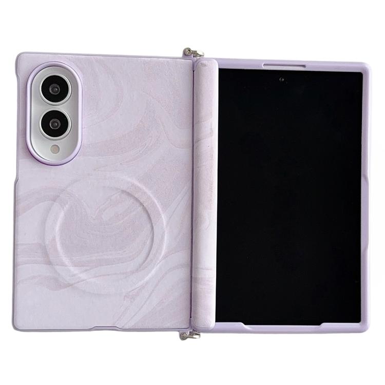 Custodia per telefono con texture a onda e morsetto laterale sull'asse centrale, con anello magnetico., For Galaxy Z Fold8 5G
