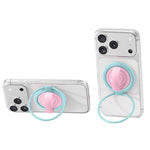 Supporto magnetico per telefono in silicone liquido con anello grande e rotazione a 360 gradi, a contrasto di colore.