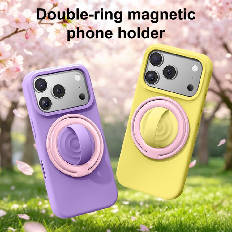 Supporto magnetico per telefono in silicone liquido con anello grande e rotazione a 360 gradi, a contrasto di colore.