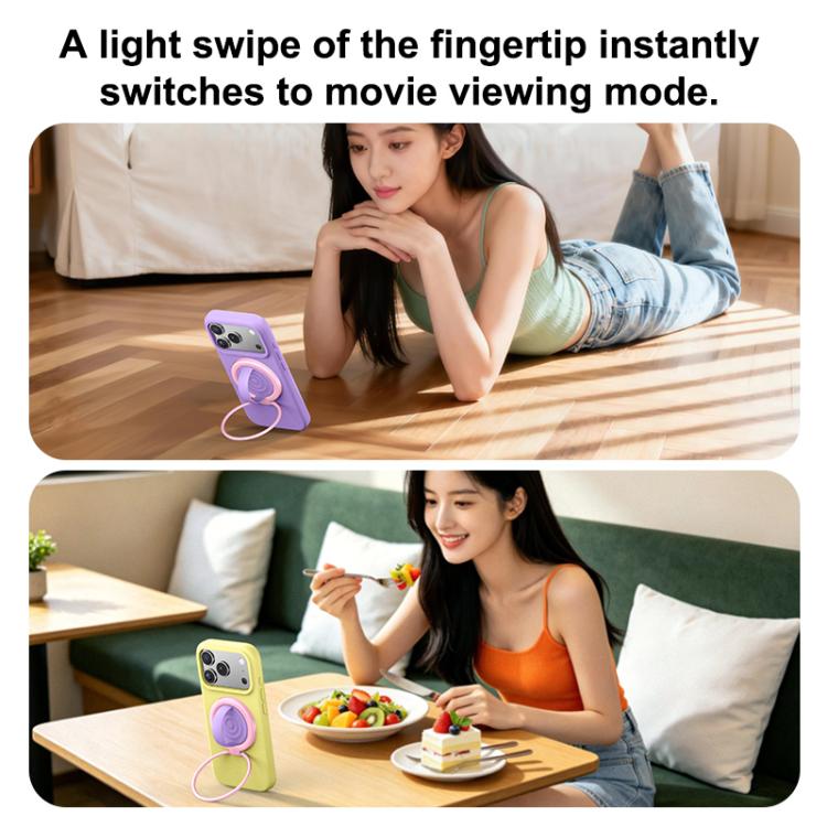 Supporto magnetico per telefono in silicone liquido con anello grande e rotazione a 360 gradi, a contrasto di colore.