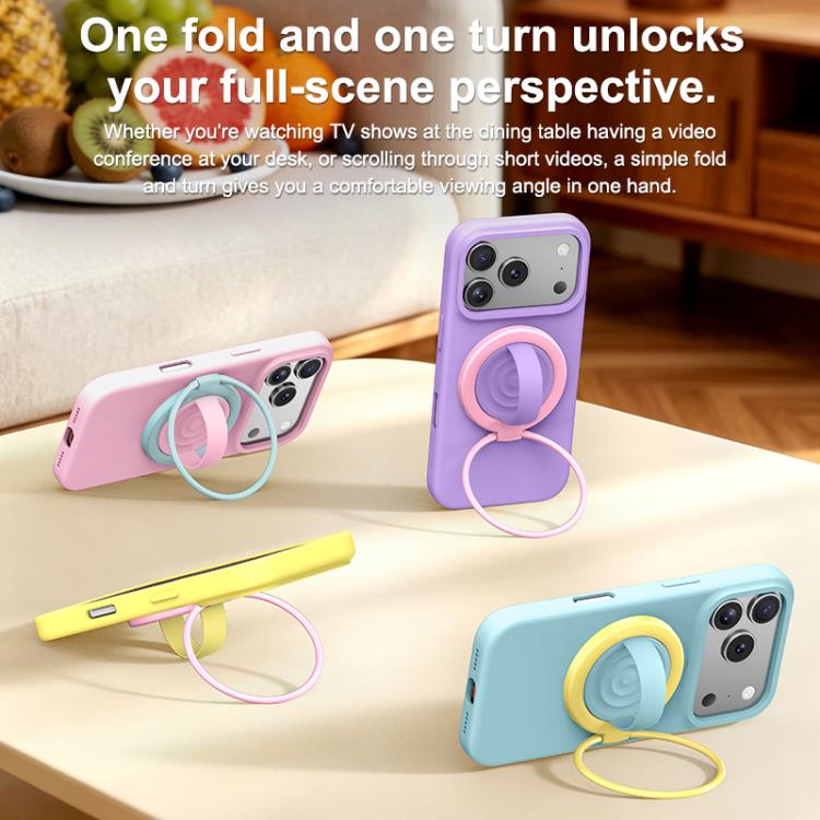 Supporto magnetico per telefono in silicone liquido con anello grande e rotazione a 360 gradi, a contrasto di colore.