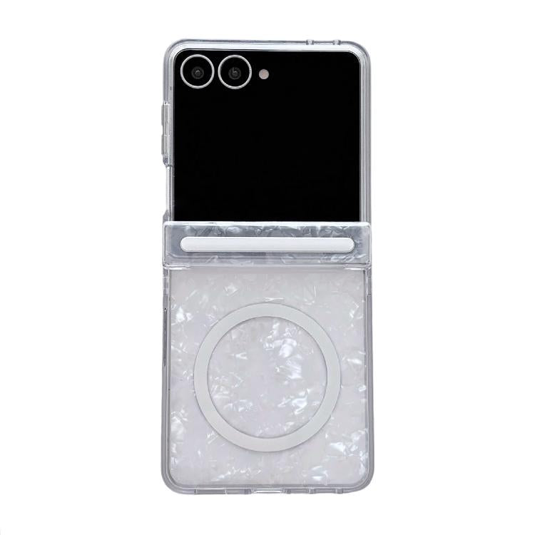 Custodia per telefono magnetica con texture a conchiglia perlata e fibbia laterale Axis perlata, For Galaxy Z Flip8 5G, For Galaxy Flip7 5G