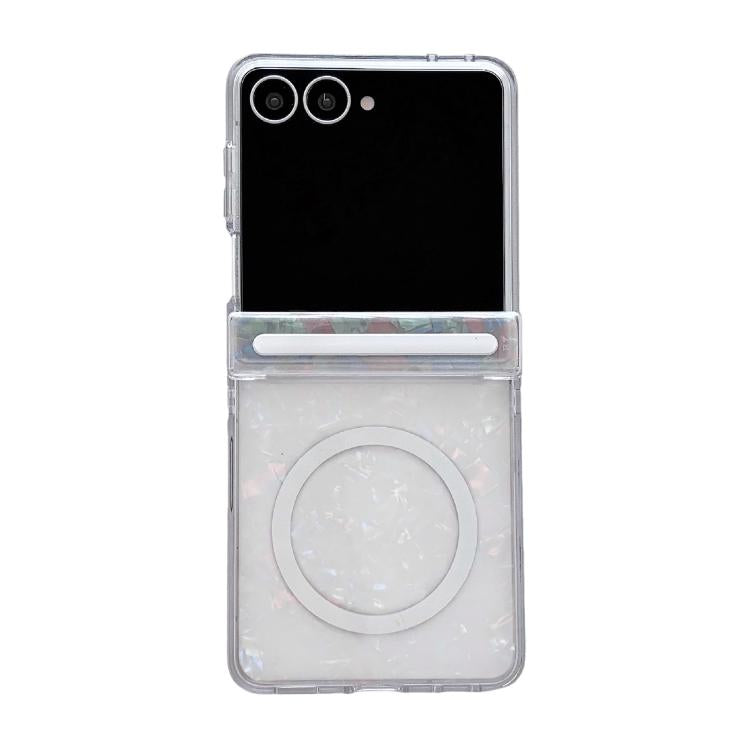 Custodia per telefono magnetica con texture a conchiglia perlata e fibbia laterale Axis perlata, For Galaxy Z Flip8 5G, For Galaxy Flip7 5G