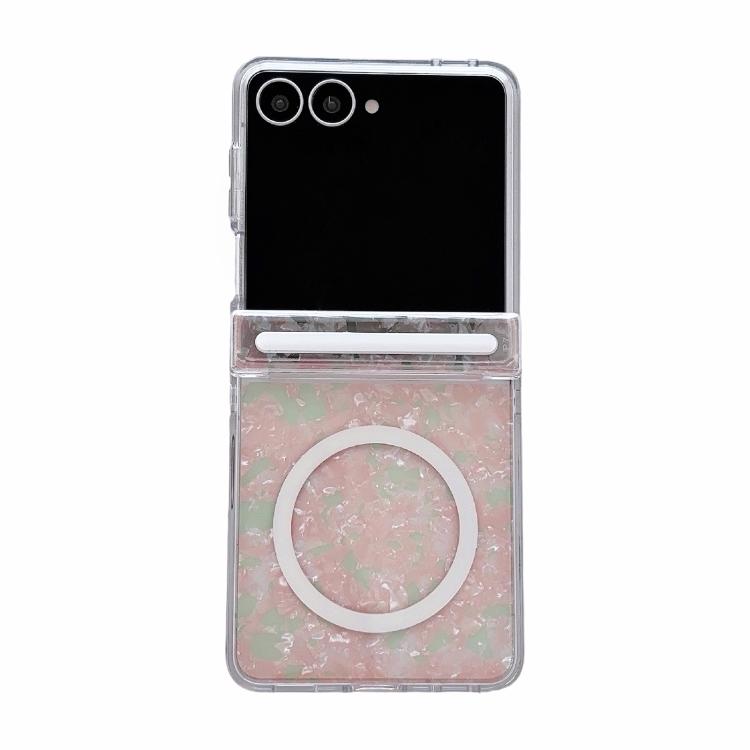 Custodia per telefono magnetica con texture a conchiglia perlata e fibbia laterale Axis perlata, For Galaxy Z Flip8 5G, For Galaxy Flip7 5G