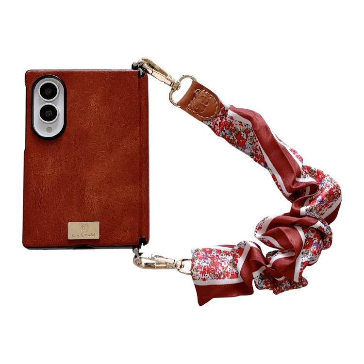 Custodia per telefono con targhetta e nome, motivo Crazy Horse, con fibbia laterale e asse magnetico, e catena in tessuto fai da te., For Galaxy Z Fold8 5G