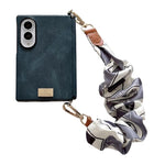 Custodia per telefono con targhetta e nome, motivo Crazy Horse, con fibbia laterale e asse magnetico, e catena in tessuto fai da te., For Galaxy Z Fold8 5G