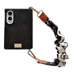 Custodia per telefono con targhetta e nome, motivo Crazy Horse, con fibbia laterale e asse magnetico, e catena in tessuto fai da te., For Galaxy Z Fold8 5G