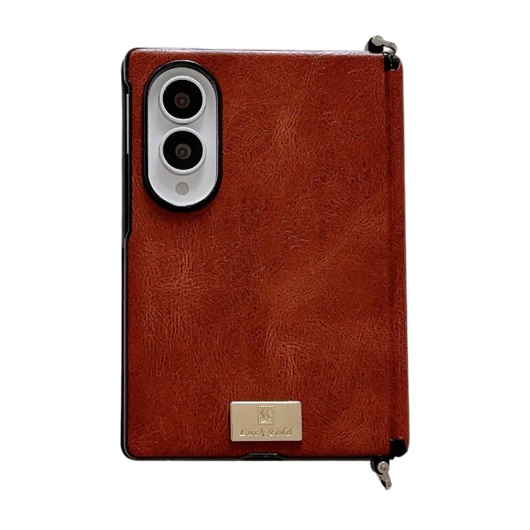 Custodia per telefono con targhetta personalizzata, chiusura laterale con fibbia magnetica e motivo Crazy Horse., For Galaxy Z Fold8 5G