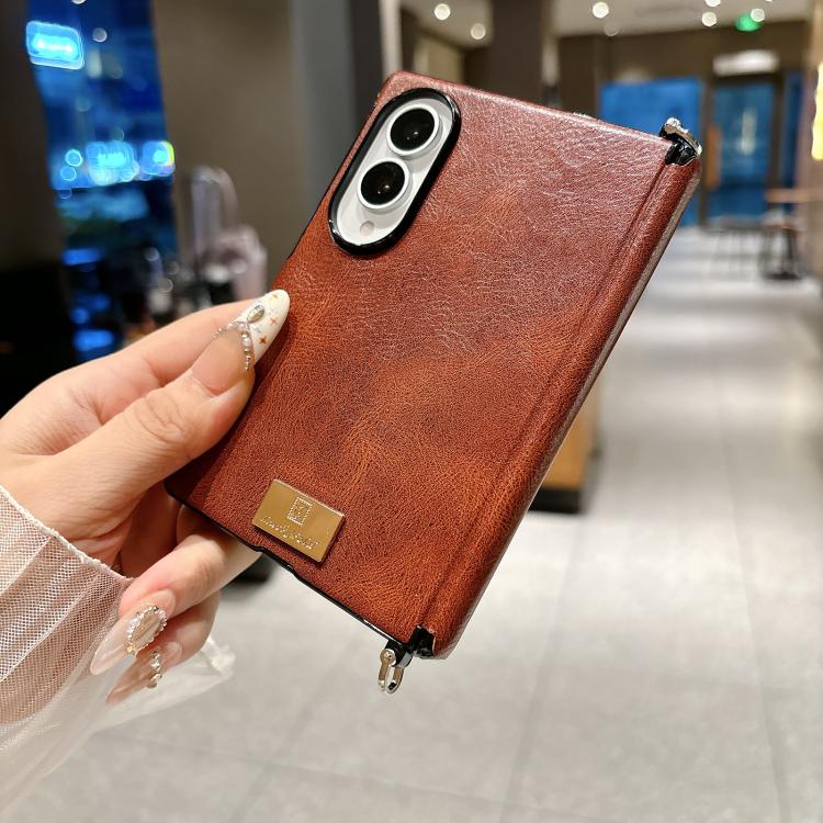 Custodia per telefono con targhetta personalizzata, chiusura laterale con fibbia magnetica e motivo Crazy Horse., For Galaxy Z Fold8 5G