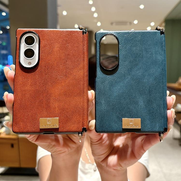 Custodia per telefono con targhetta personalizzata, chiusura laterale con fibbia magnetica e motivo Crazy Horse., For Galaxy Z Fold8 5G