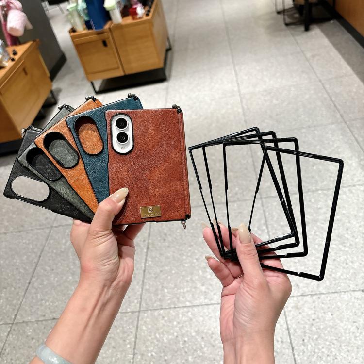 Custodia per telefono con targhetta personalizzata, chiusura laterale con fibbia magnetica e motivo Crazy Horse., For Galaxy Z Fold8 5G