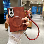 Custodia per telefono in pelle con cinturino da polso e chiusura a cerniera laterale, motivo Crazy Horse, anello magnetico., For Galaxy Z Fold8 5G