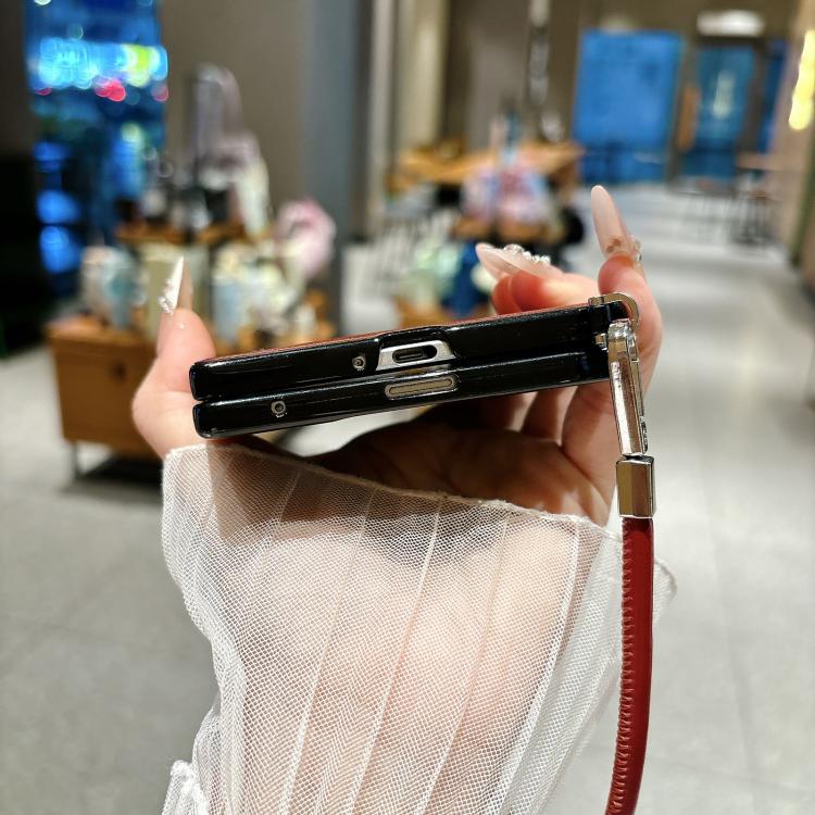 Custodia per telefono in pelle con cinturino da polso e chiusura a cerniera laterale, motivo Crazy Horse, anello magnetico., For Galaxy Z Fold8 5G